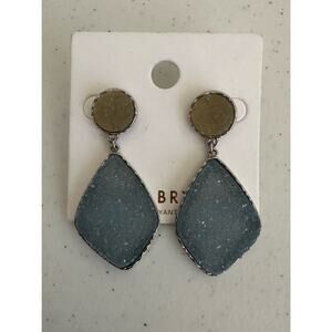 Lane Bryant Silver‎ Earrings Green Blue Dangle Drop Druzy NEW